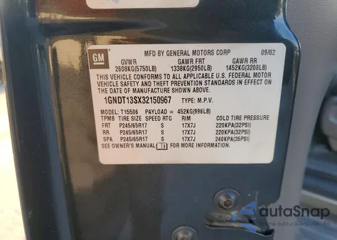 2003 Chevrolet Trailblazer z USA, uszkodzony, nr VIN 1GNDT13SX32150967